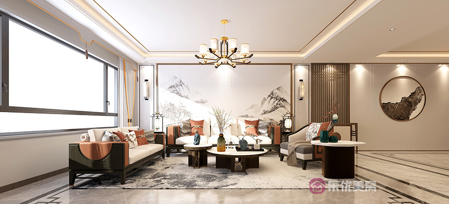 遠洲大都匯140㎡中式風格裝修效果圖