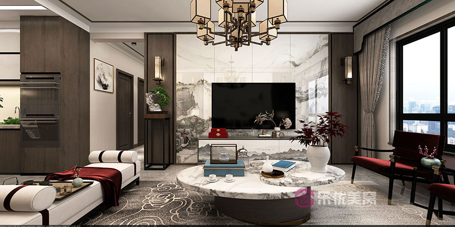 保利公園壹號125㎡新中式風格裝修效果圖