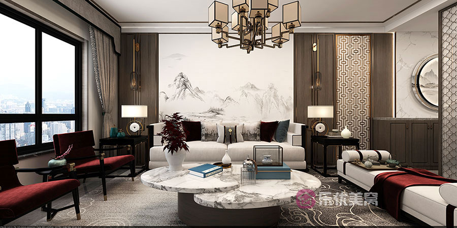 保利公園壹號125㎡新中式風格裝修效果圖